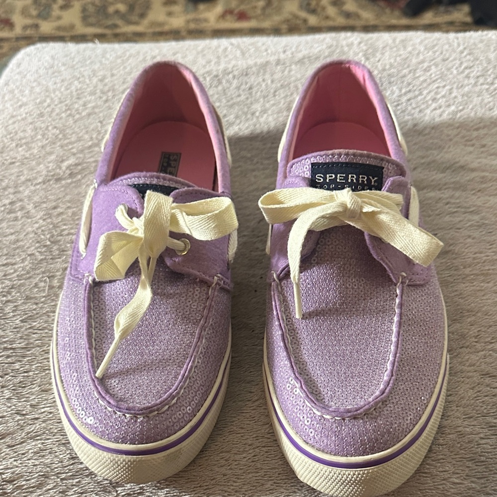 Sperry Women's Top-Sider Purple Lavender Sequin Lace Up Boat Shoes 9